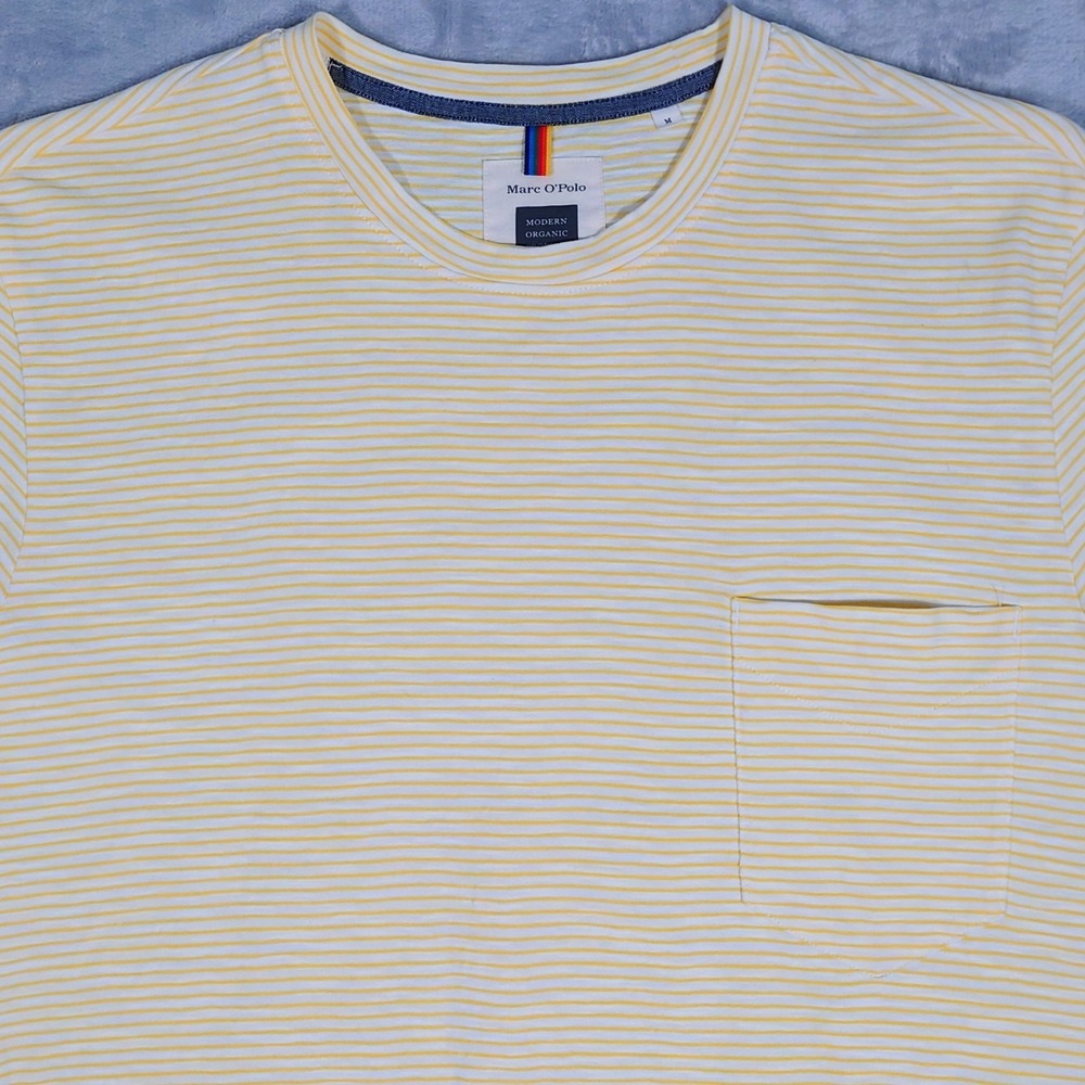 Marc O'Polo Pocket T-Shirt Mens M Shaped Fit Striped Yellow Slub Organic Cotton
